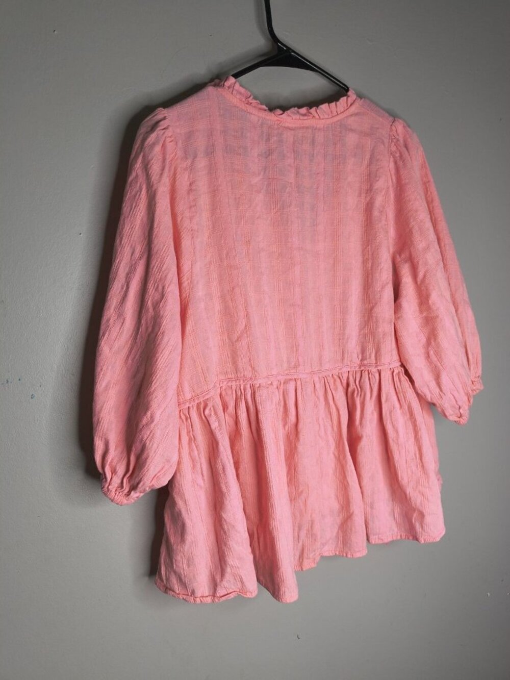 Umgee Pink Babydoll Blouse Boho Ruffled Split Long Sleeve Women's Size Medium - Picture 7 of 12